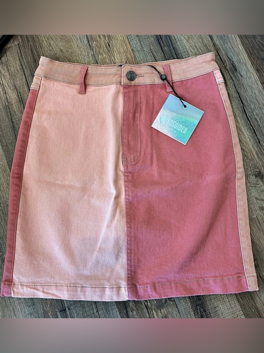 Missguided Superstretch Colourblock Denim Skirt Color Block Mini Skirt in Pink